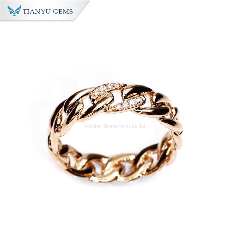 Tianyu Gems 6mm Cuban Link Ring Wedding Band Round Cut Moissanite Colorless Diamonds 18k 14k 10k Yellow Gold Rings for Male