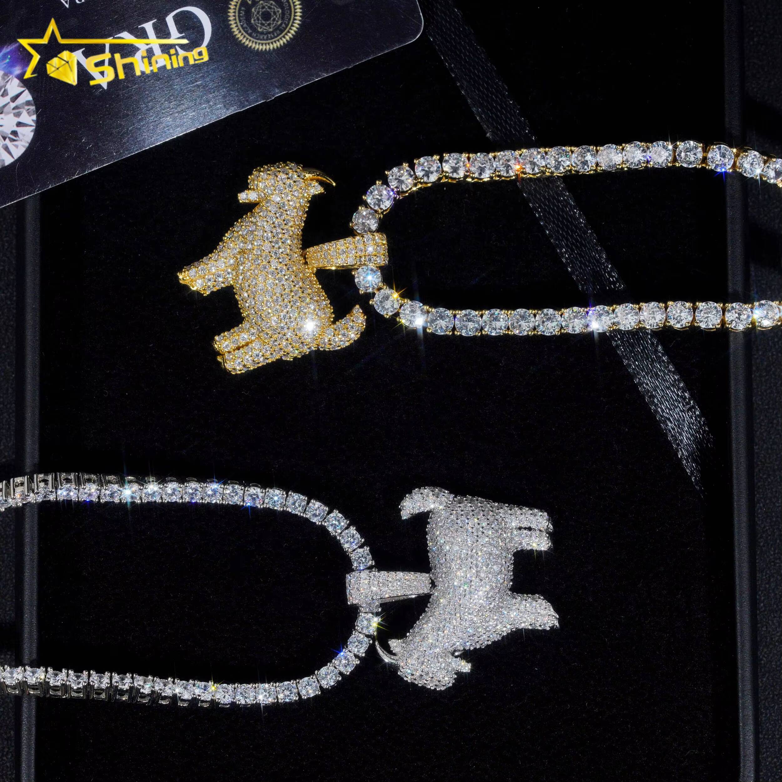 RTS Pass Diamond Tester Hip Hop Jewelry 925 Silver Gold Plated Diamond Goat Iced Out Pendant Custom Moissanite Pendant