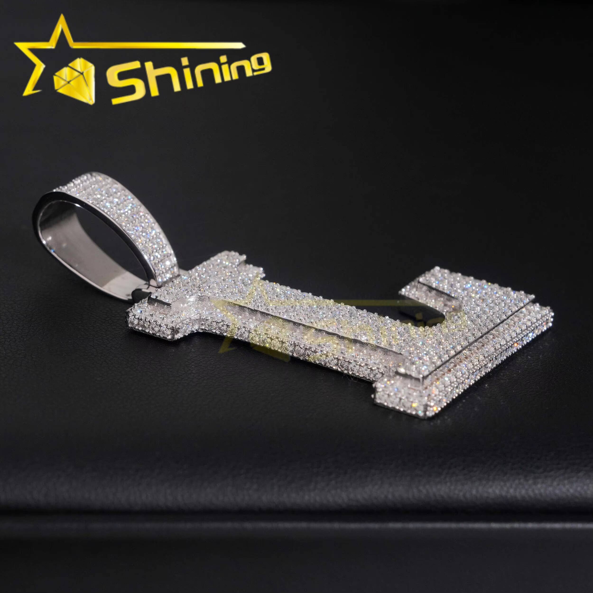 Hot Sale Vvs Moissanite Diamond Iced Out Pendant Pass Diamonds Tester 925 Silver Initial Letters Pendant Fine Jewelry