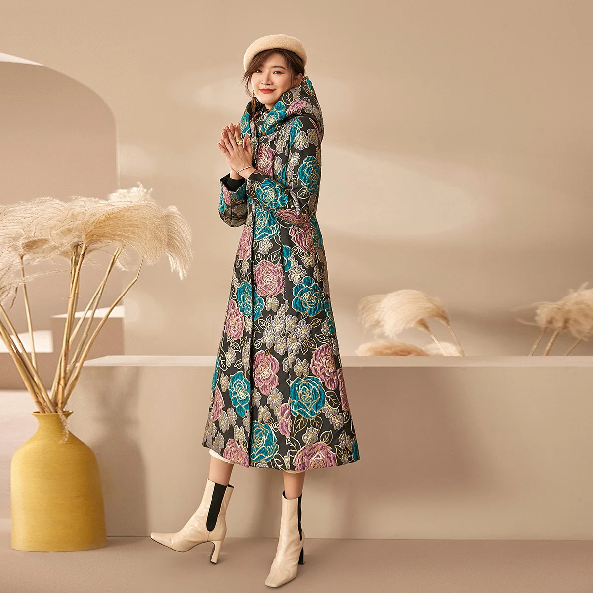 y Women Winter Jacquard Coat Hooded Floral Parkas Space Cotton Thick Long Quality Jacket Overcoat Big Size Zipper 251027