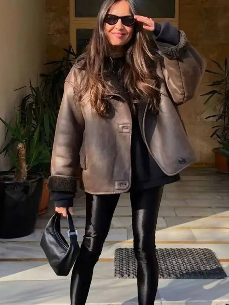 winter jacket women HH Women Thick Warm Outwear Faux Leather Jackets Autumn Winter Vintage Long Sleeve Lapel Coats Fashion Lady Streetwear Top