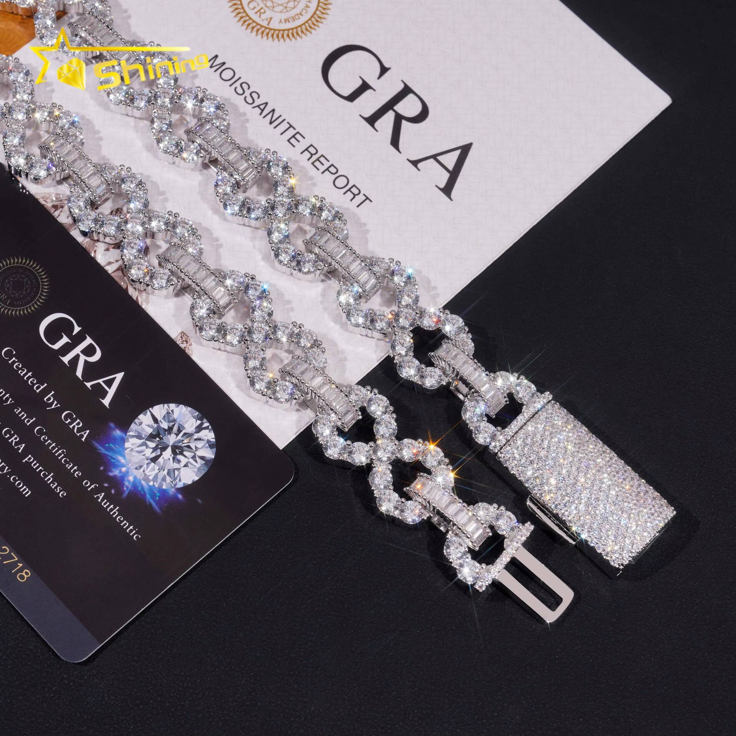 Hip Hop Style Baguette Diamond 925 Sterling Silver Iced Out 16mm Cuban Moissanite Infinity Link Chain