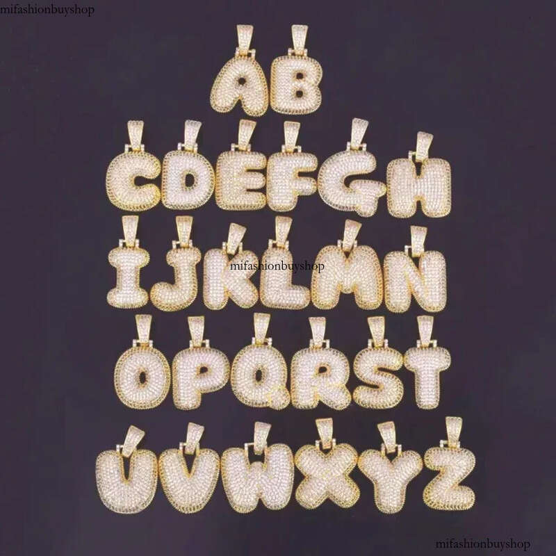 Hip Hop Cubic Zirconia A-Z 26 English Capital Letters Pendent Necklace With Stainless Steel Rope Chain Real Gold Plated Dia Letter Necklaces for Men W