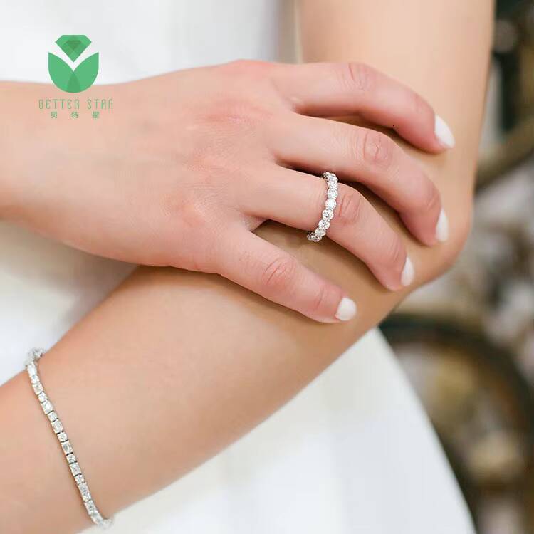 Cheap High Quality Pave Lab Diamond Ring 18 K White Gold Real CVD Diamond Finger Rings for Women Synthetic Diamond Ring