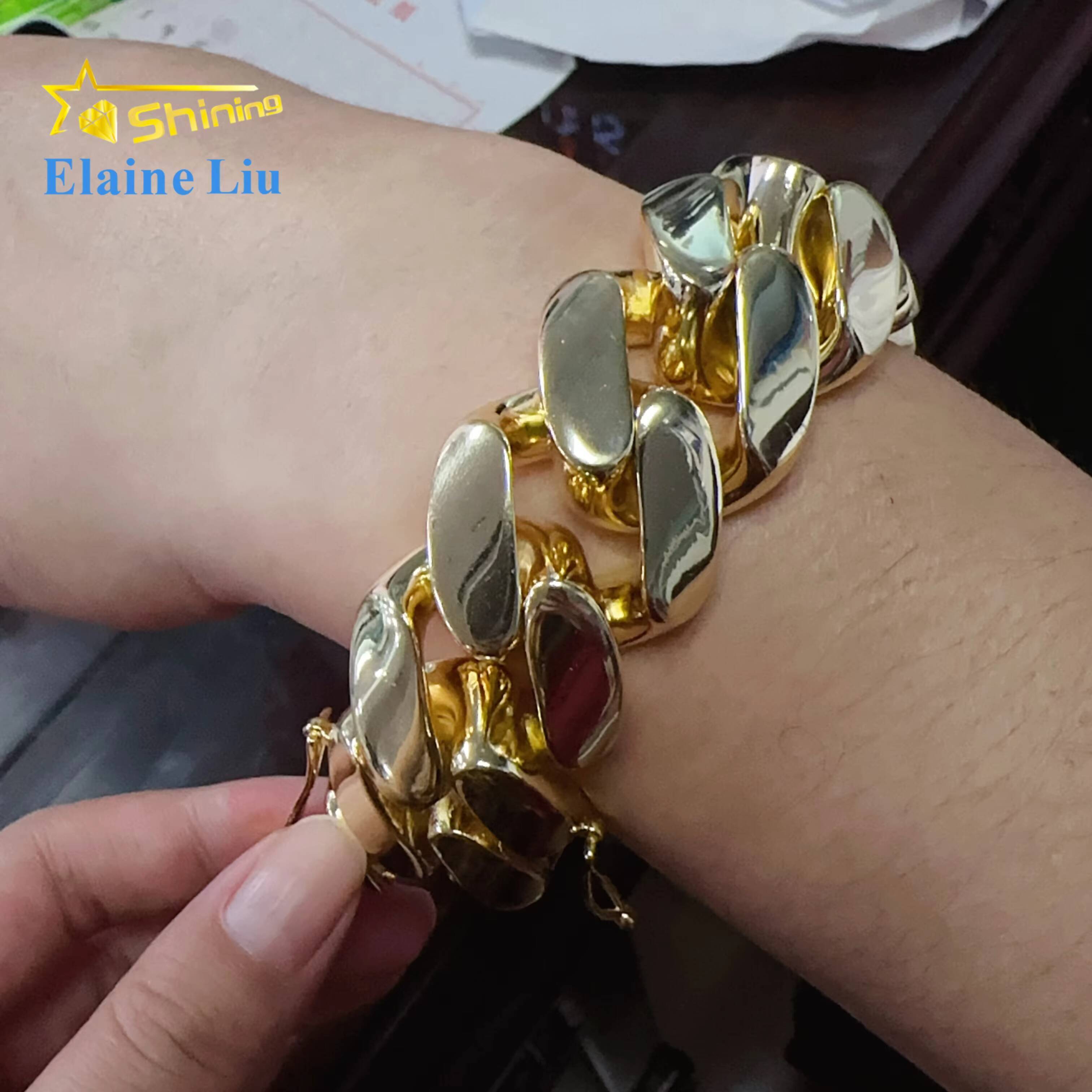 30MM Width Big Cuban Bracelet Hip Hop Jewelry Brass Real Gold Plated Cuban Link Chain Men Bracelet