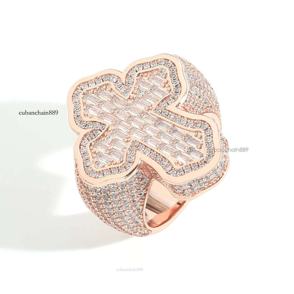 Hip hop personalized cross micro inlaid T-shaped Moissanite mens ring creative niche fashion accessory moissanite