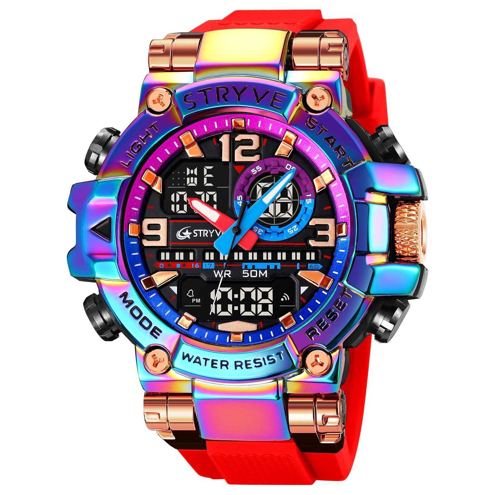 Mens STRYVE 8025 High Quality DigitalAnalog Dual Movement 5ATM Waterproof Watches Fashion Sports Mens Relogio MasculinoT251027