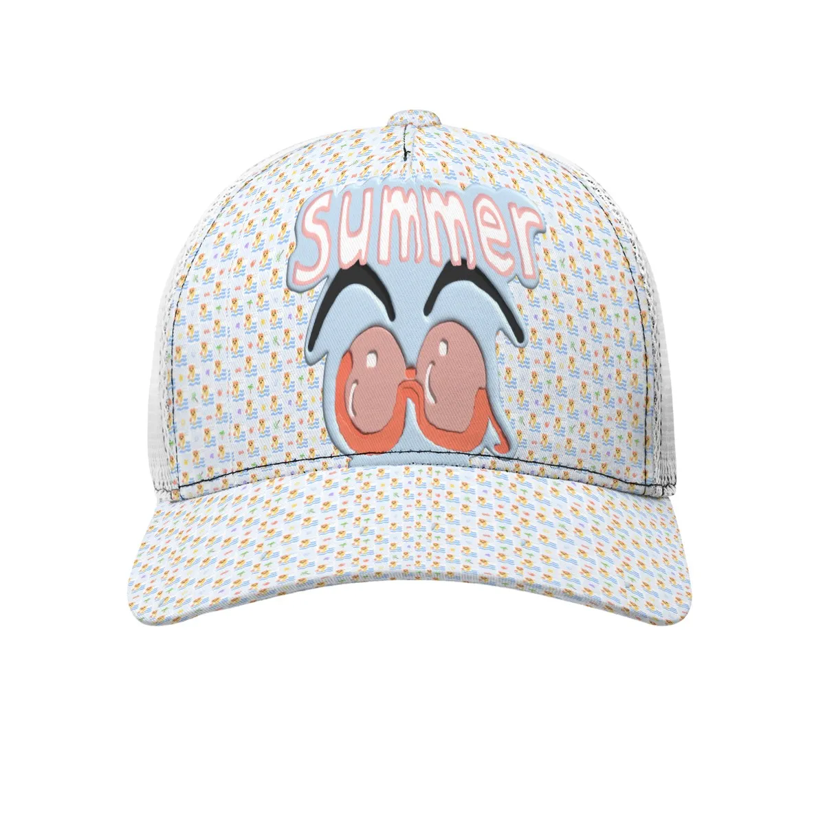 DHgatepod All-Over Print Black Snapback Mesh Cap with Box - Curved Brim Breathable Hat for Sports & Outdoor