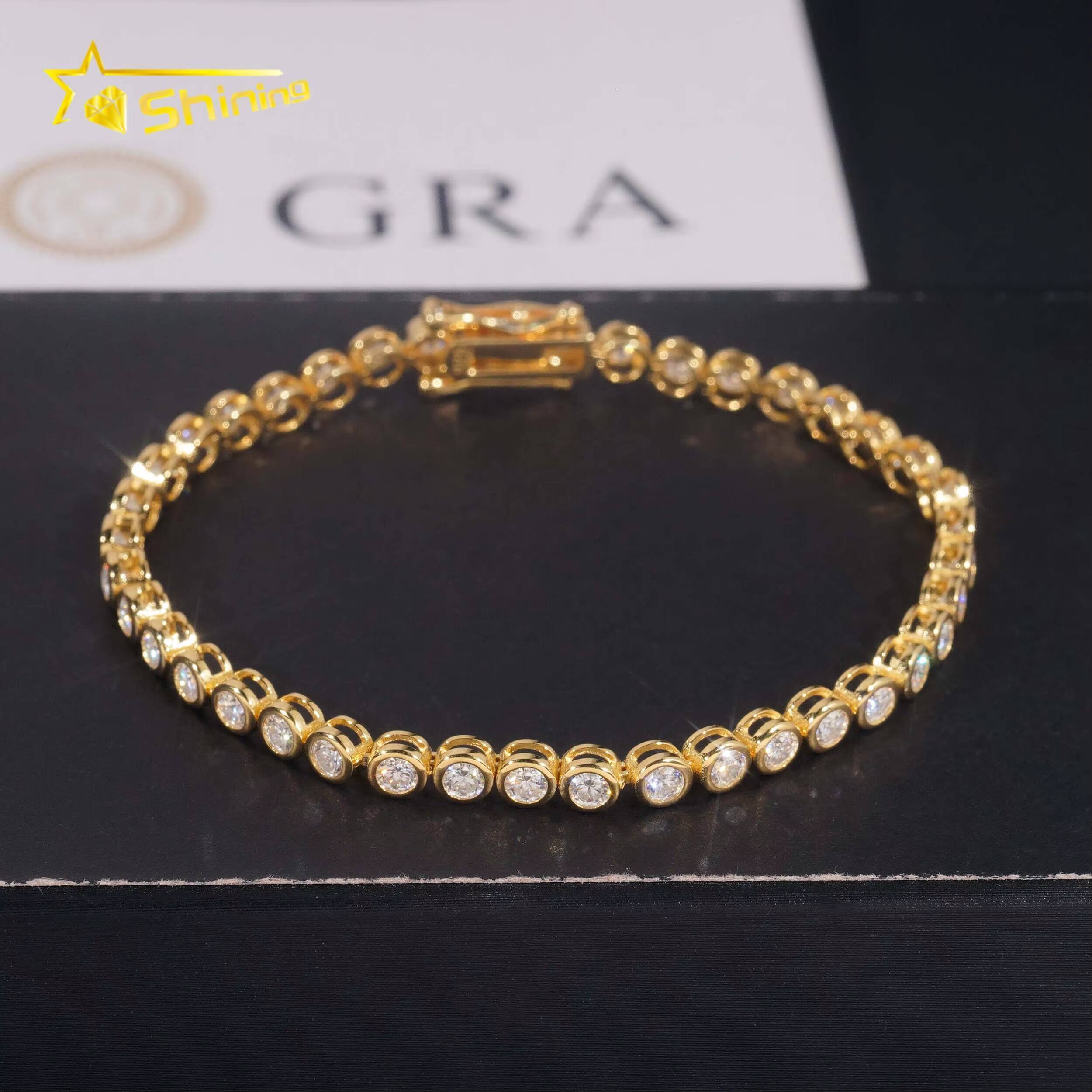 Brilliant Diamond Bezel Setting Women Bracelets Gold Plated 18K Gold Plated 925 Silver Jewelry 3MM Tennis Diamond Bracelet VVS