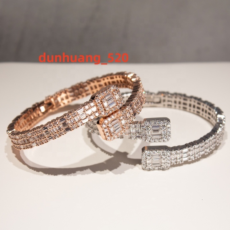 Luxury Cuban Bracelet Custom VVS Baguette Moissanite Diamond Cuff Bangle Bracelets
