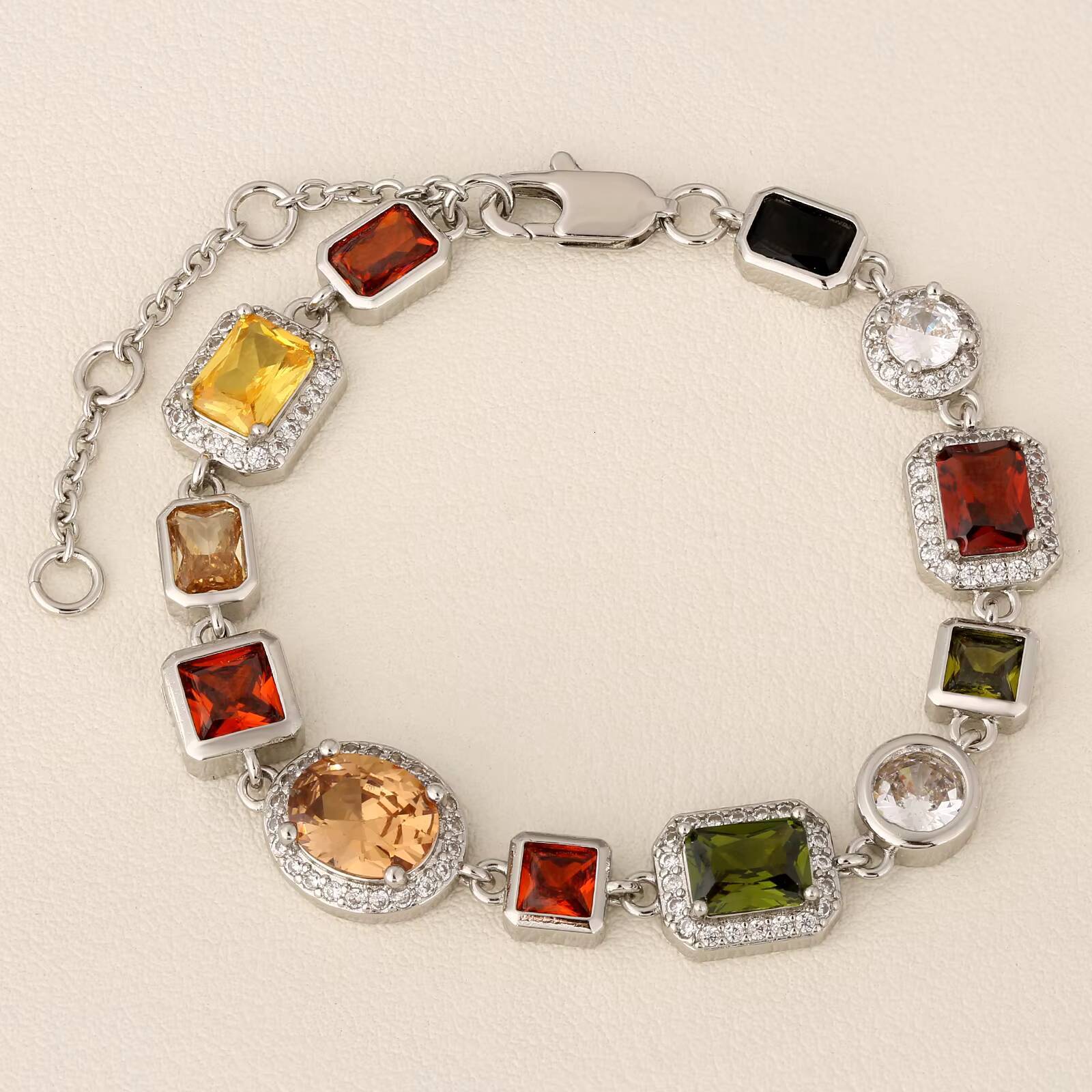 10MM Colourful Zirconia Bracelet Copper Zirconia Electroplated 18K Golden Plated Hip Hop Gemstone Chain Bracelet for Men Women