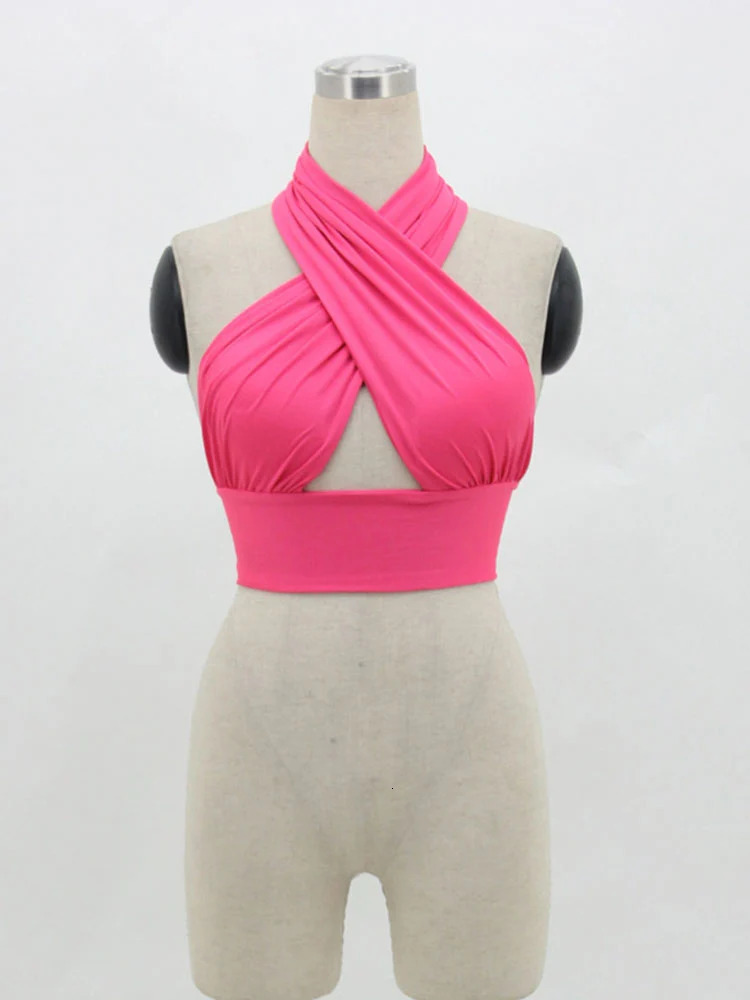Women Strappy Cross Over Front Cut Out Halter Neck Sleeveless Backless Crop Top Bandage Vest Summer Sexy Tops Woman Clothes SXL 251027