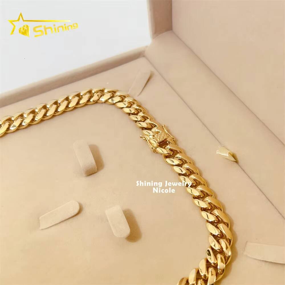 Luxury Plain Design Hip Hop Custom Made 12mm 231g Solid Gold Jewelry 14k Cuban Link Chain