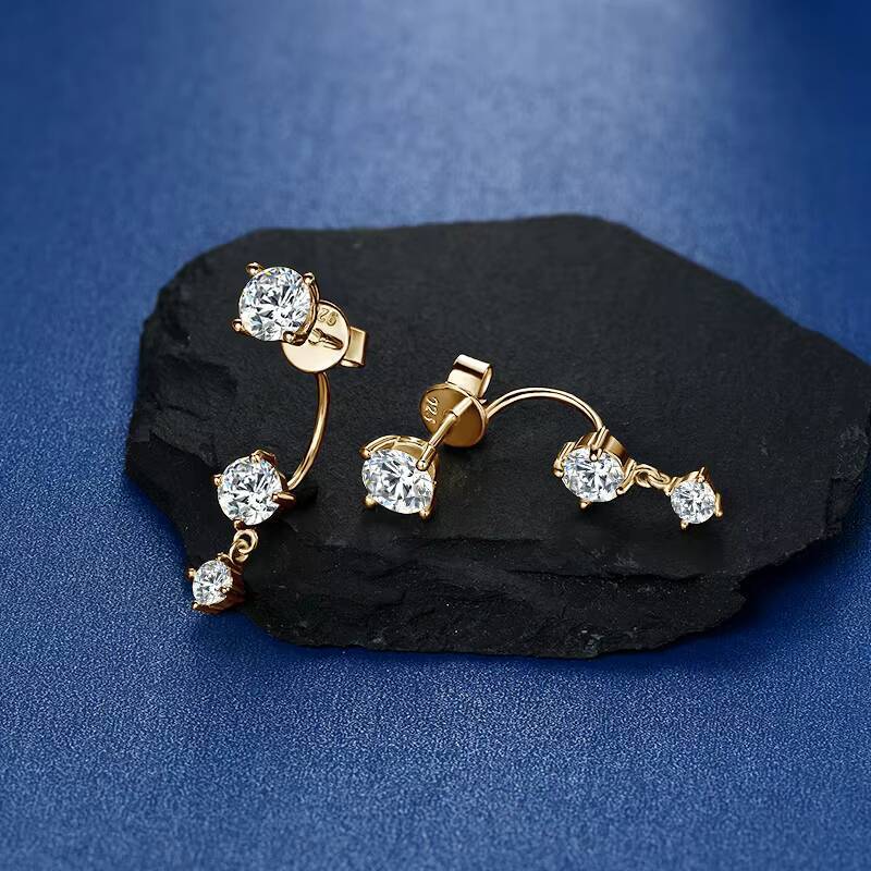 New Arrivals Gift New 3stone Ear Rings 925 Sterling Silver 5mm 45mm 3mm D Color Moissanite Feature Shape Earrings for Women