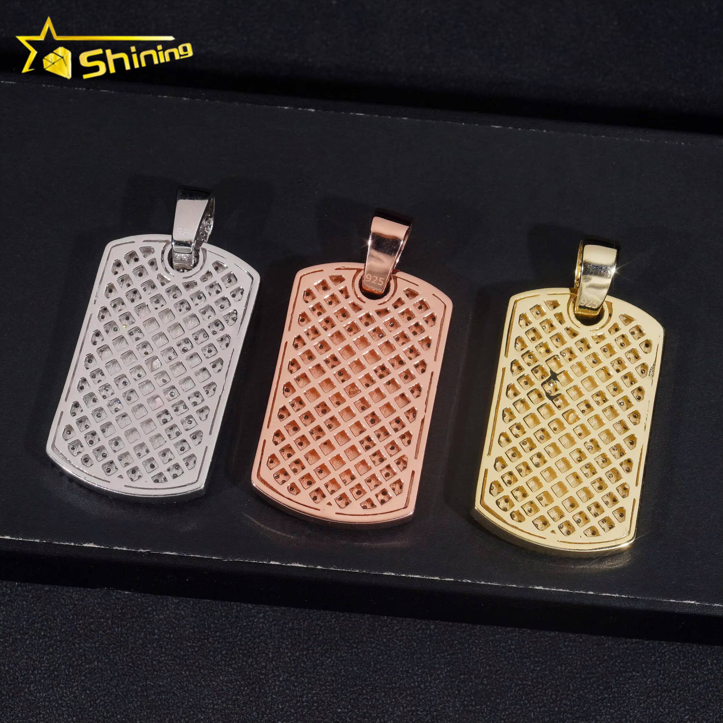 Hot Sale RTS Cross Tag Charm Necklace 925 Sterling Silver VVS Moissanite Pendant Iced Out Diamond Pendant Fine Jewelry