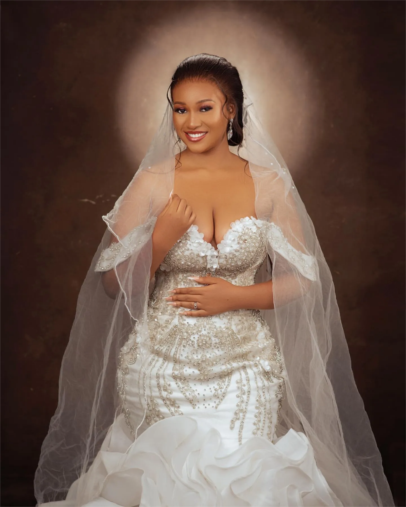 Arabic Aso Ebi Plus Size Ivory Mermaid Wedding Dresses Lacefull Flowers Crystals Beaded Sweetheart Bridal Gowns Dresss