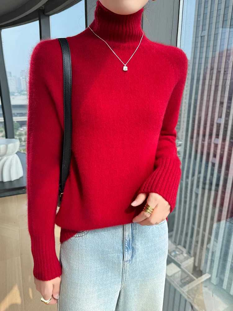 Autumn Winter Sweater Women Pullover 100Merino Wool Sweater High Collar Clothes Knit Warm Inside Join Hollow Out Raglan SleevesT251027