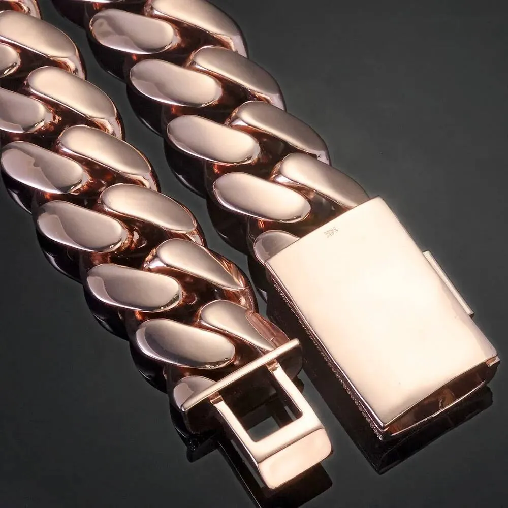 Hip Hop 100mm 20mm Chunky Heavy Chain Bling Iced CZ Clasp Bold Polishing Rose Gold Plated Miami Cuban Link Necklace Free delivery