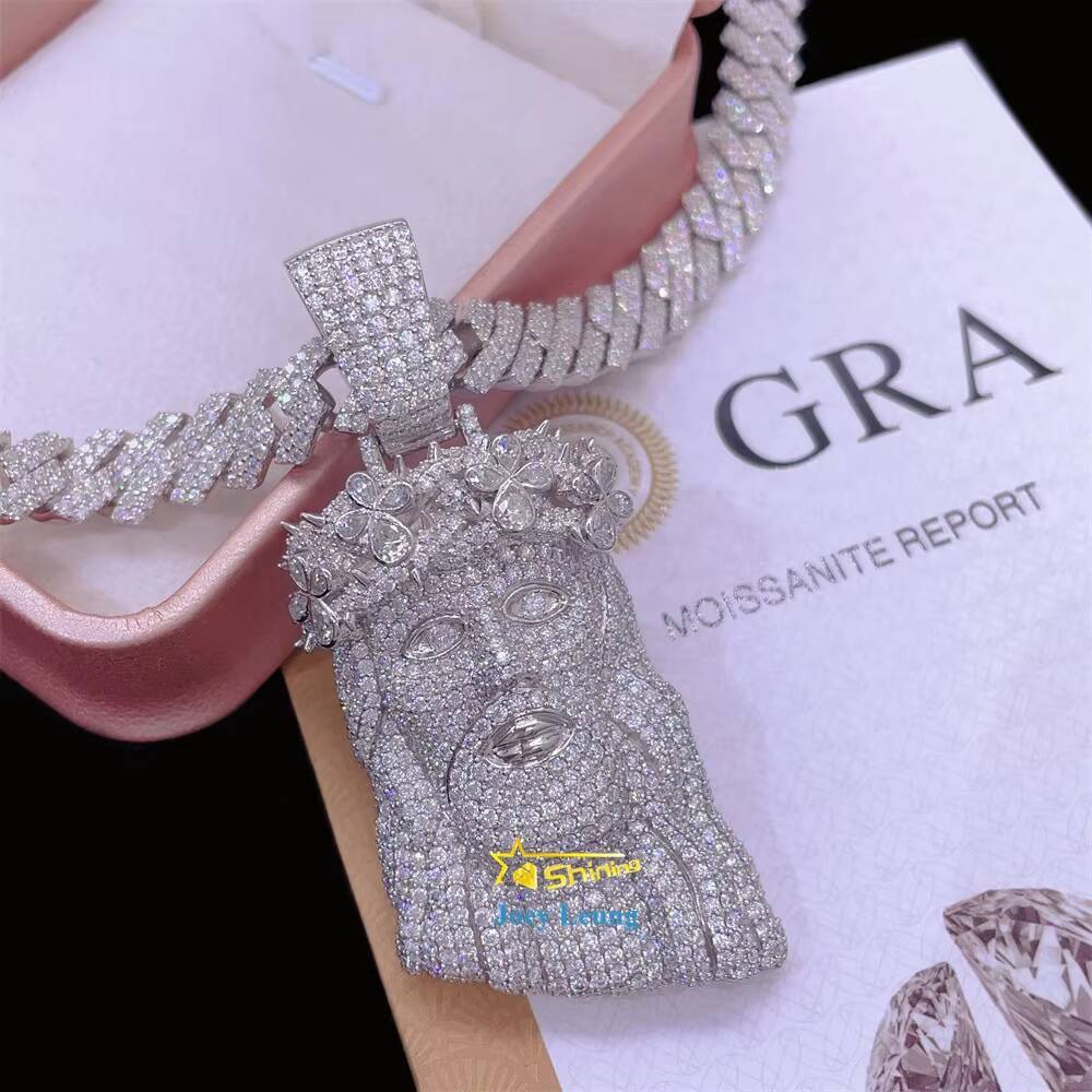 GRA Certificate Baguette Moissanite Jewelry 925 Silver Hip Hop Iced Out Jesus Custom Necklace Pendant