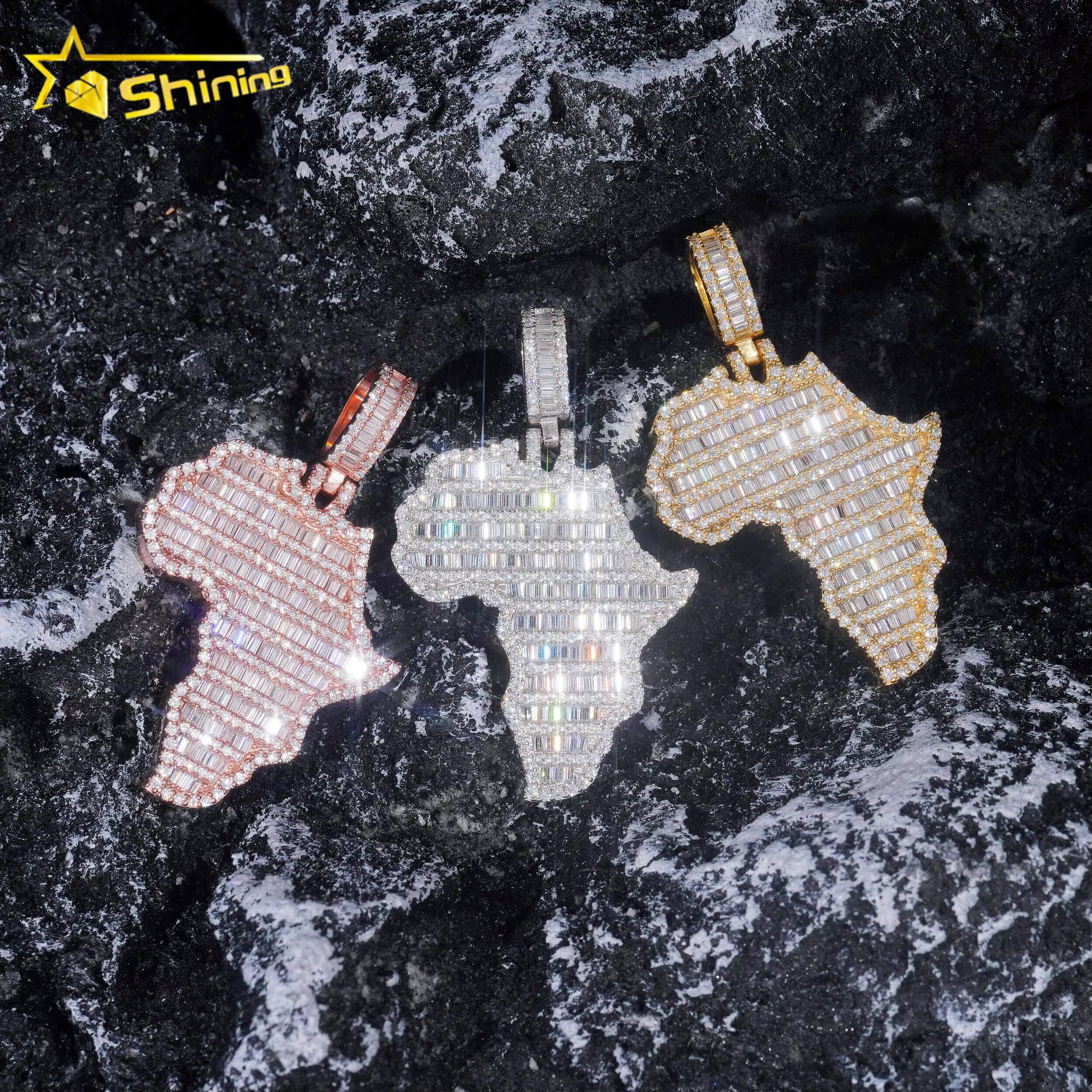 Map Moissanite Pendant 925 Sterling Silver VVS Moissanite Pendant Iced Out Diamond Charms Necklace Fine Jewelry Fast Ship