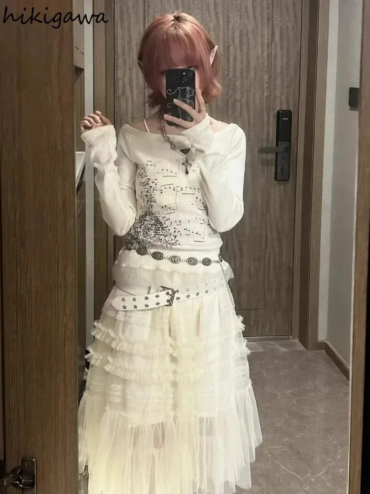 Punk T Shirts for Women Print Long Sleeve Tunic Tees Fashion Korean Camisetas Y2k Tops Slash Neck Casual Tshirts 2025 Ropa Mujer 251027