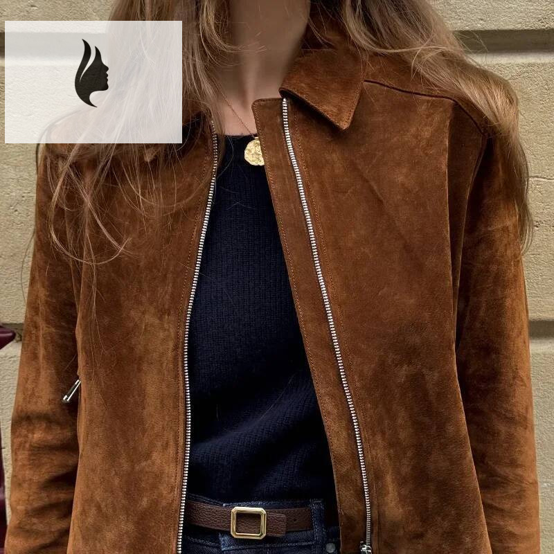 winter jacket women Vintage Suede Zippers Short Jackets Women's Casual Lapel Full Sleeve Pocket Jacket 2025 Autumn Winter New Lady Street Outwear
