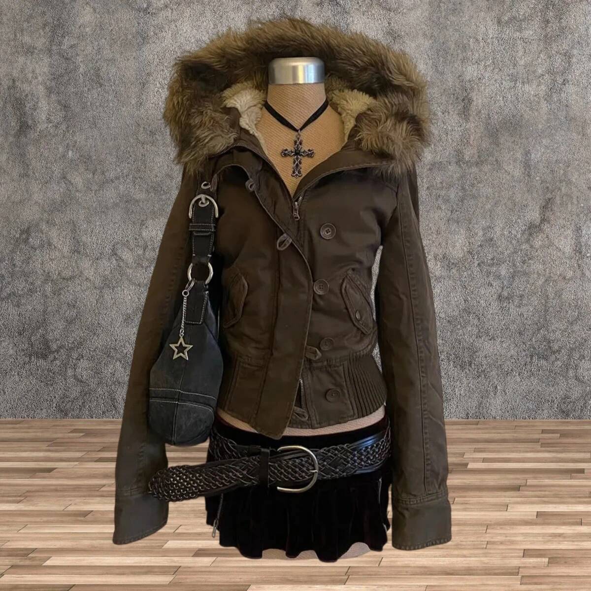 winter jacket women Vintage sle coat can accommodate brown fce lining jaet women's slim and fur button details long sve zipper cl ...