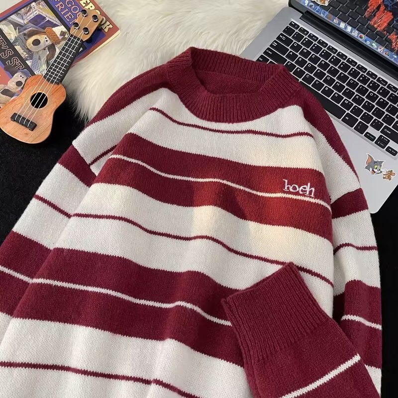 Autumn Winter New Style Patchwork Color-block Striped Sweater Men's Round Neck Knitwear Women's Designer Sweater Casual Versatile Trendy