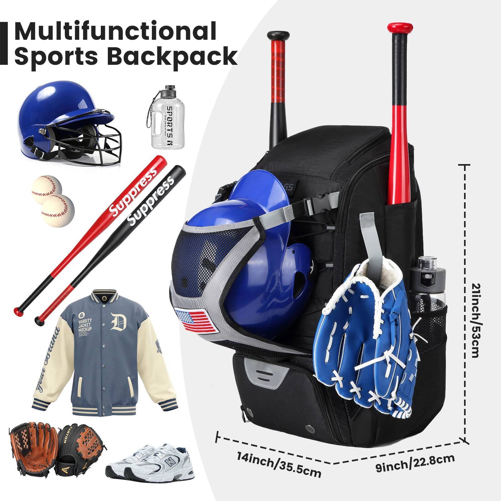 Equipment with Shoe Compartment Softball Bat Bag for Youth Large Capacity Sport Baseball Backpack