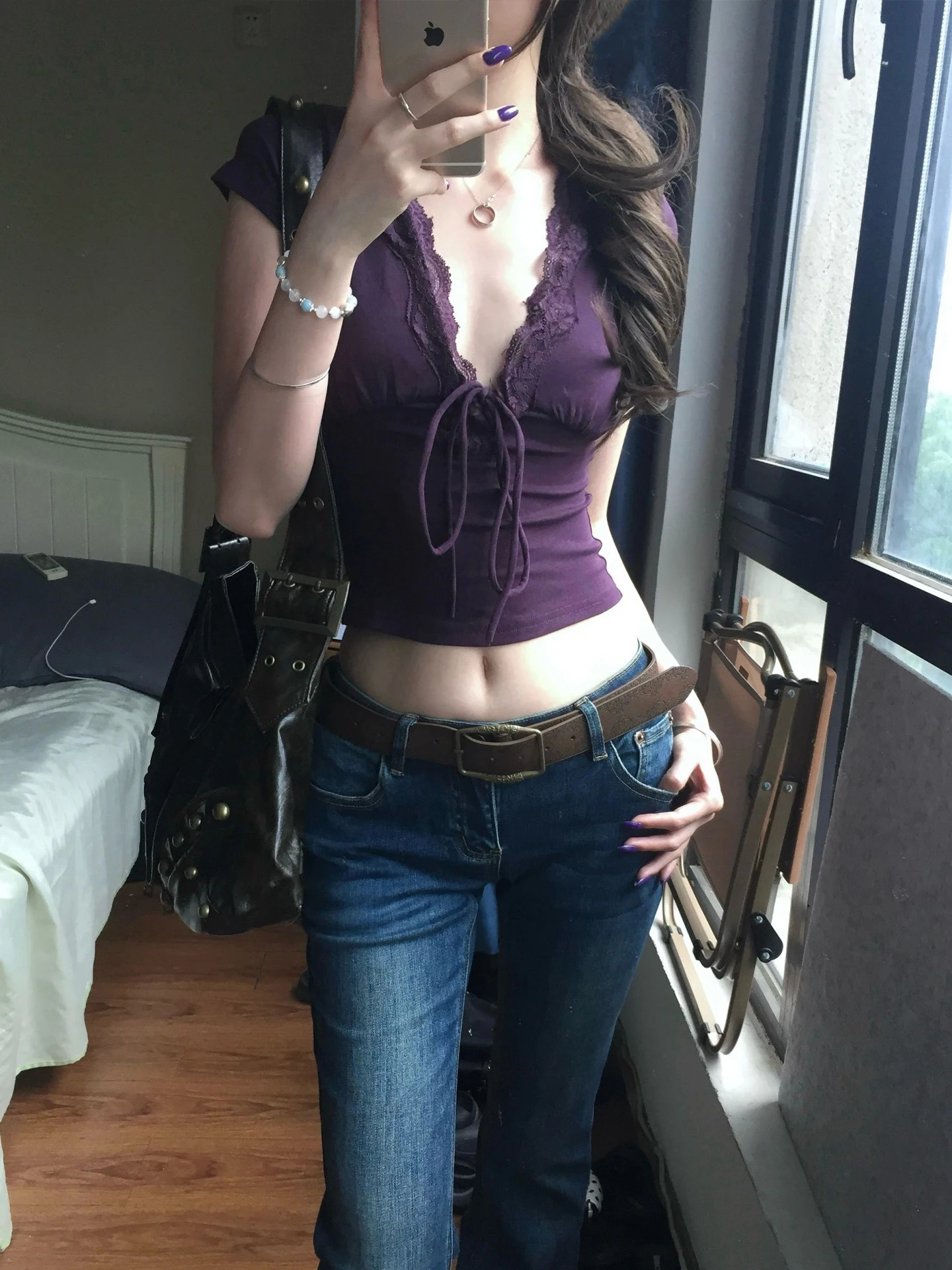 Genayooa Y2k Japanese Lace Tshirt Women Short Sleeve Deep V Neck Crop Tops Lace Up Vintage Fairycore Tee Tops Streetwear Tshirt 251027