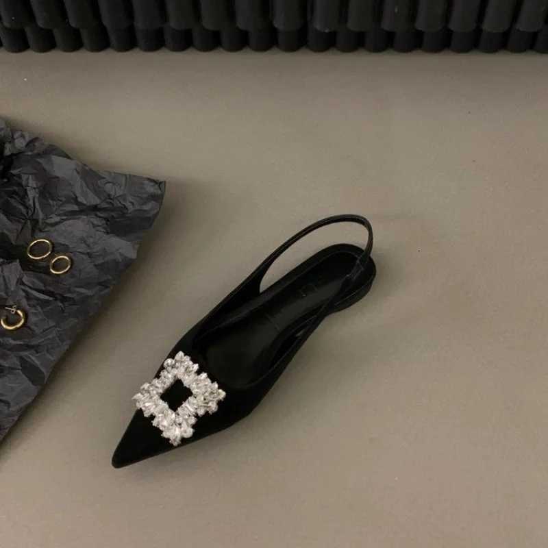 Black Women Leather Pu Casual Sandals Girl Fi Rhine Slip Flats Heels Ladies Pointed Toe Elegant Slingback SandalsXJ251027