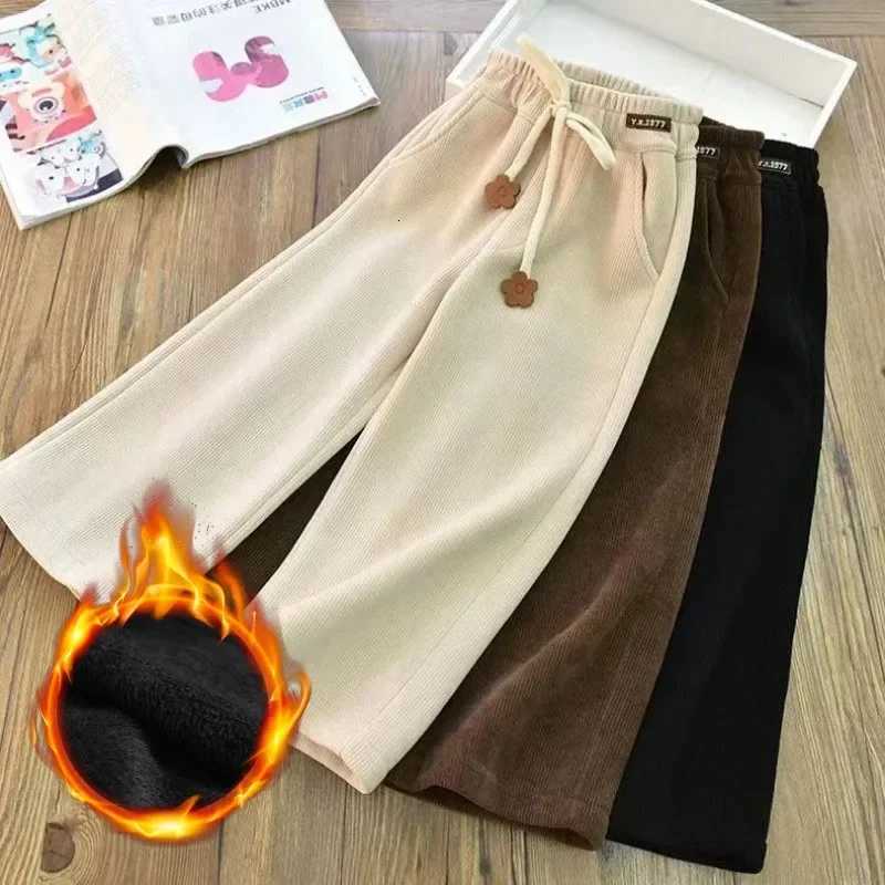 Stylish Teenage Girls Loose Corduroy Pants Solid Color Casual Warm Pants Girl Clothing Fleece Trousers Jogger Pant for ChildrenT251027