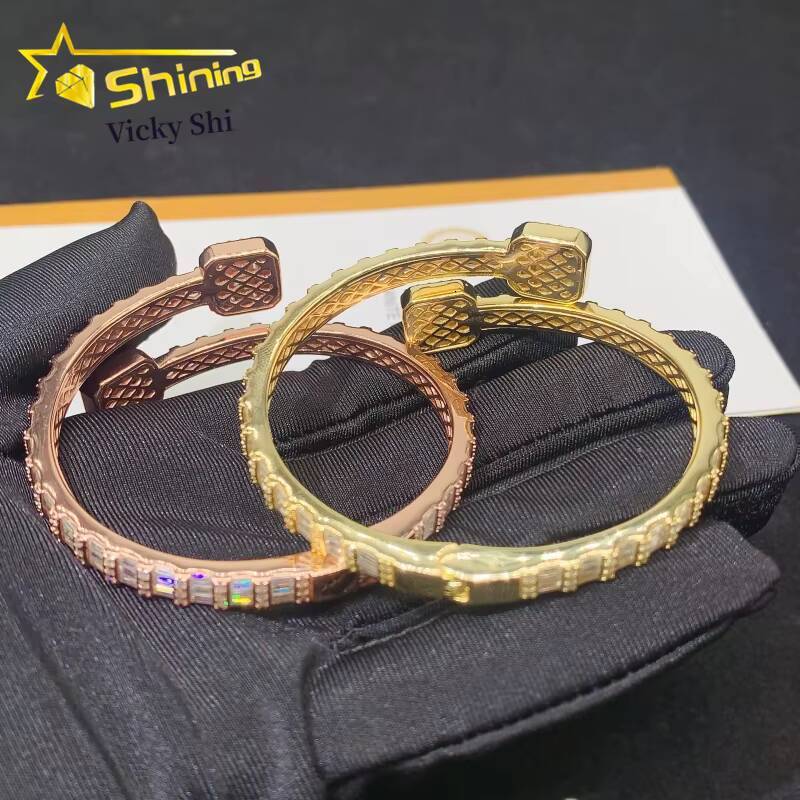 Fine Jewelry GRA Certificated VVS Moissanite Bracelet Hip Hop 925 Solid Silver Baguette Moissanite Diamond Bangle Bracelet