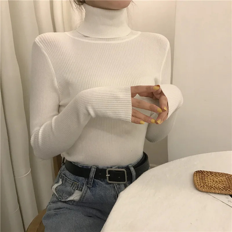 Women Heap Turtleneck Autumn Winter Sweater Fashion Pullover Elastic Knit Ladies Jumper Casual Solid Soft Female Basic Tops 251027