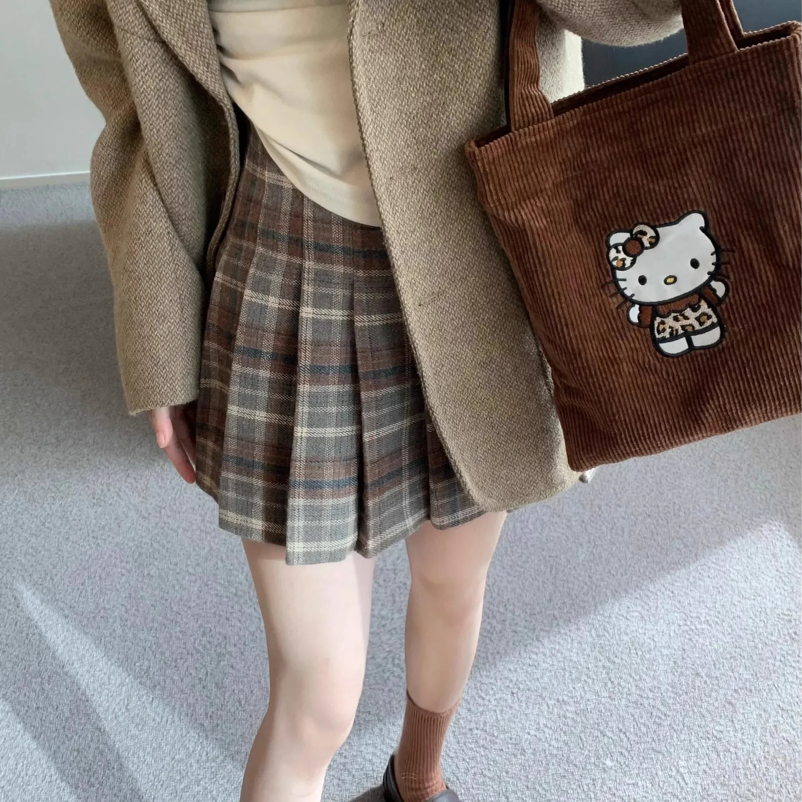 Retro Plaid Woolen Mini Skirt Women plus Size Spring Autumn Thickened Coffee Pleated Small High Waist A Line 251027