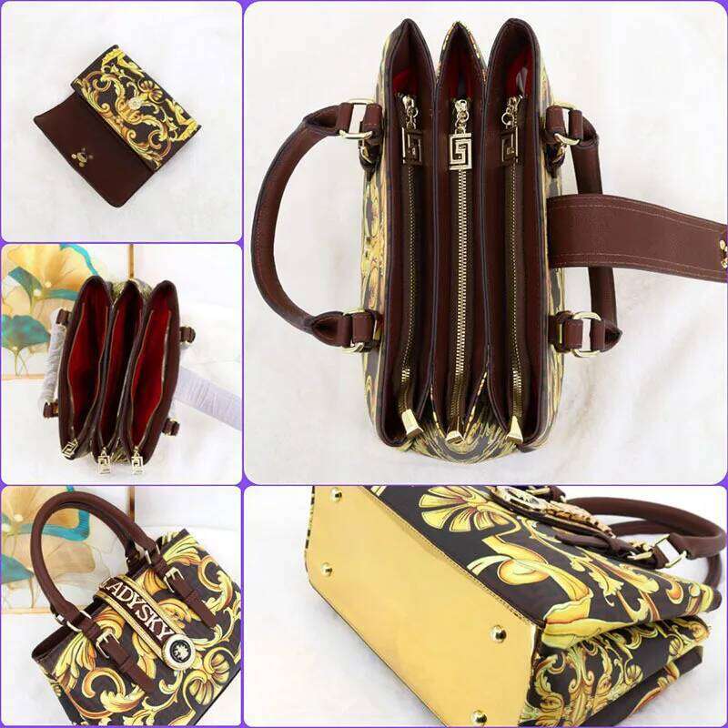 Large Capacity Handbag Wallet Set Fashionable Printed Women's Shoulder And Crossbody Bag With Multiple Zipper Compartments