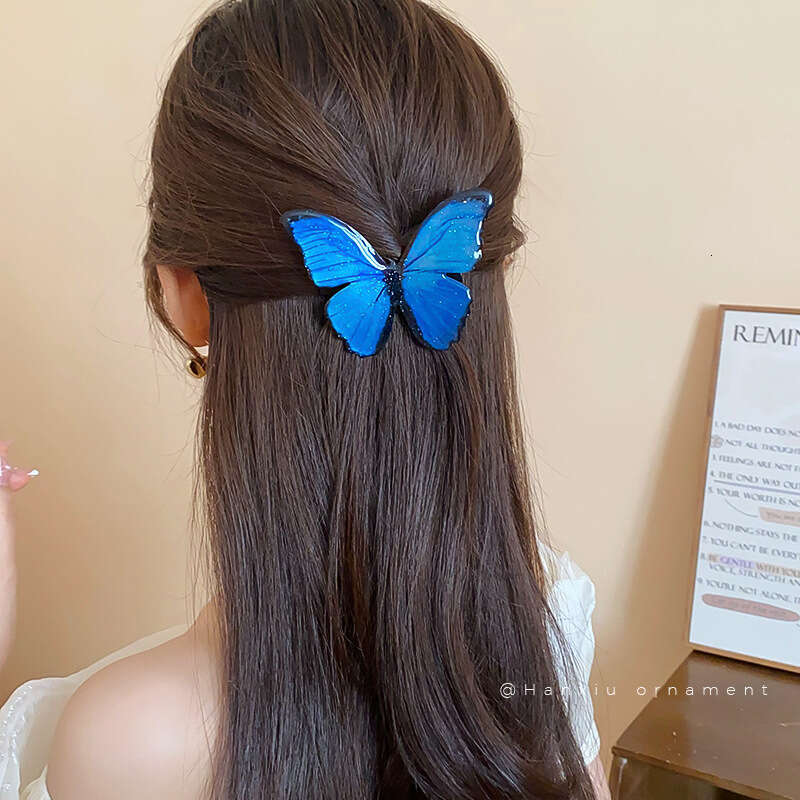 Summer Dreamy Blue Butterfly Niche Bangs Side Clip Super Fairy High-end Hairpin Hair Accessory