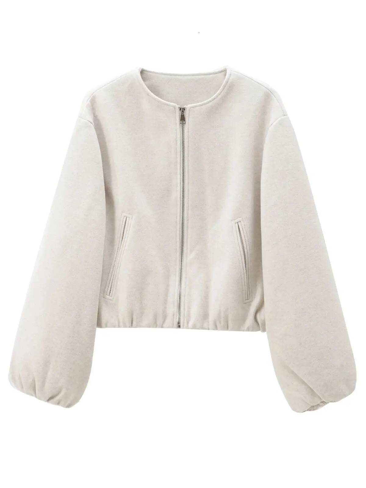 winter jacket women XNWMNZ Women's Fashion Autumn/Winter Soft Bomber Jacket Women Retro Round Neck Long Sleeve Elastic Hem Zipper Female Coat