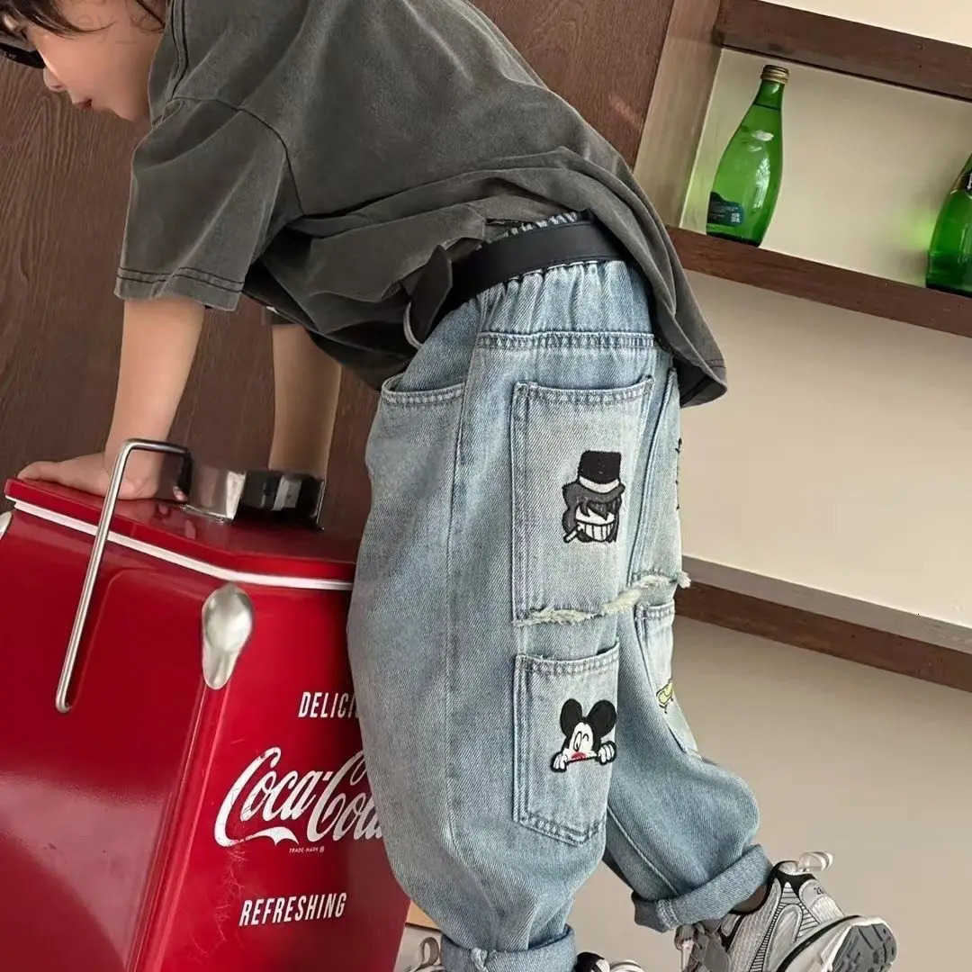 Disney Mickey Mouse Baby Boys Jeans New Autumn Kids Casual Loose Straight Denim Pants 17 Years Childrens Clothing Bottoms Trousers H251027