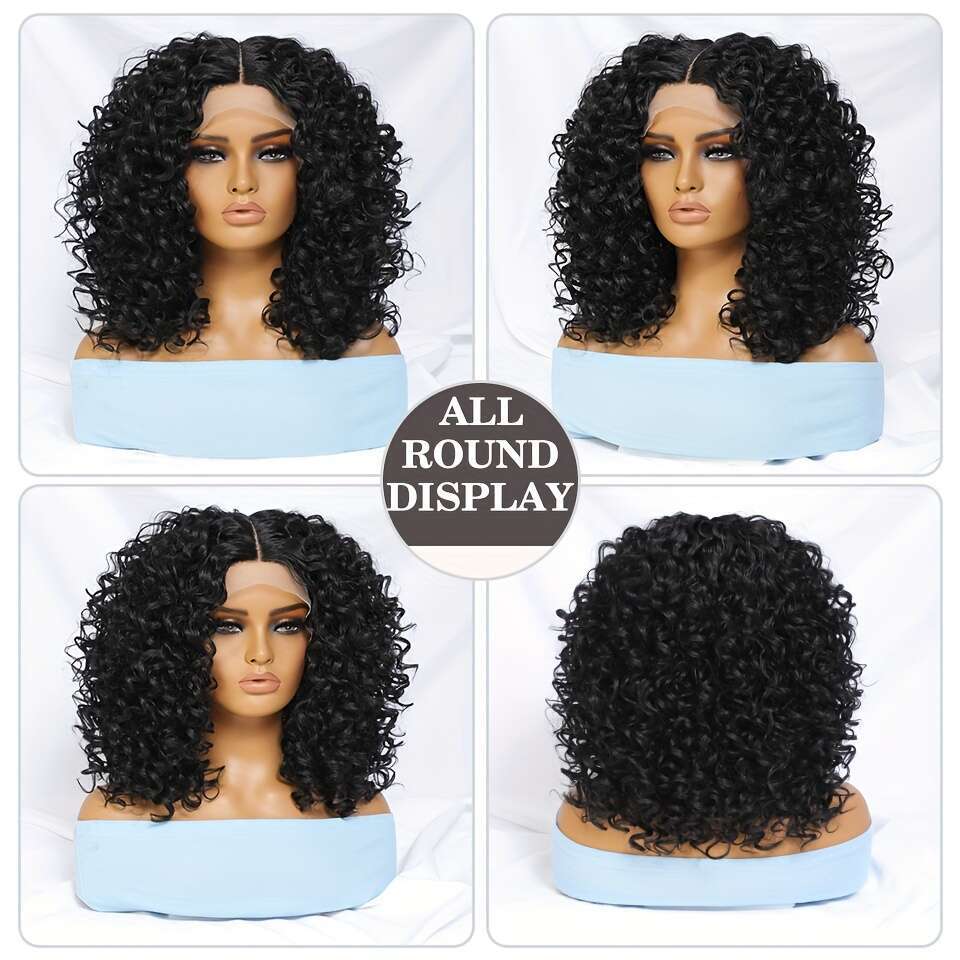 180% Density Short Afro Curly Front - 13X4x1 T-Part, 100% Heat-Resistant Fiber, Ombre Blonde Ginger Black, Pre-Plucked, Cosplay Ready, 16Inch, Synthet