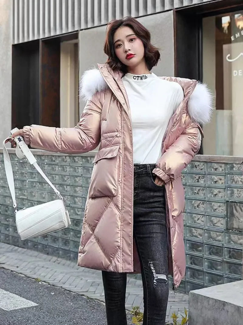 Autumn Winter Hooded Fur Collar Long Parkas Mujer Thick Warm Down Cotton Padded Jacket Women Casual Hoodies Coat Female 251027