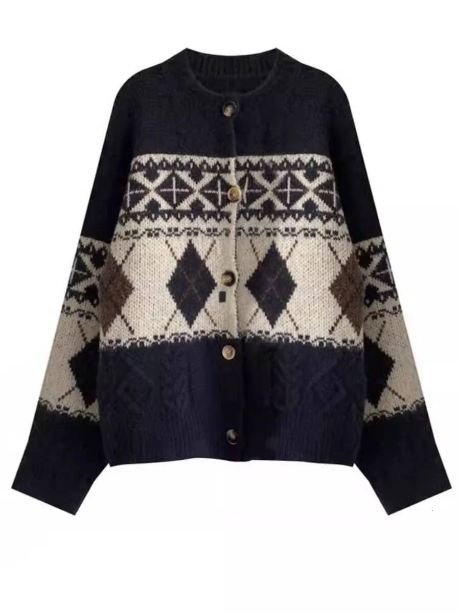 New Dia Knit Cardigan Women's 100% Pure Cashmere Lazy Loose Slim Top Retro Round Neck Sweater