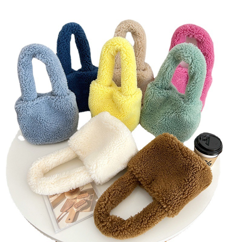 Faux Sheep Wool Small for Women Winter New Solid Color Handbag Niche Fluffy Bucket Bag