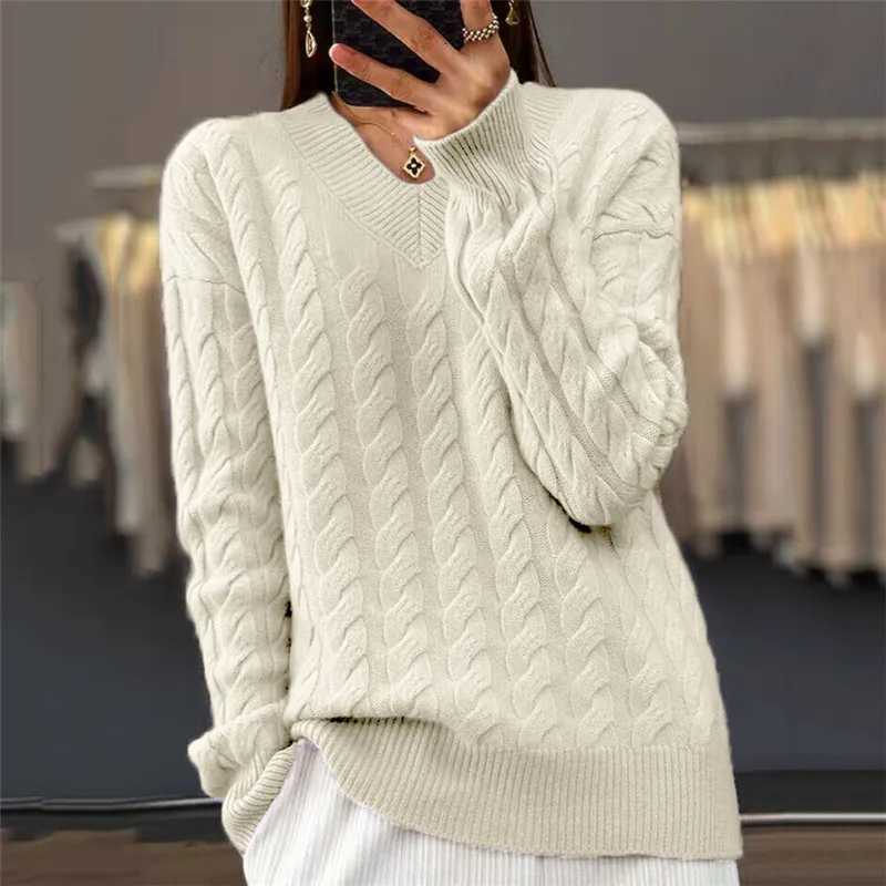 VNeck Womens Sweater Autumn Winter New Fashion Long Sleeved Knit Pullover Warm Solid Basic Female Tops KnitwearT251027