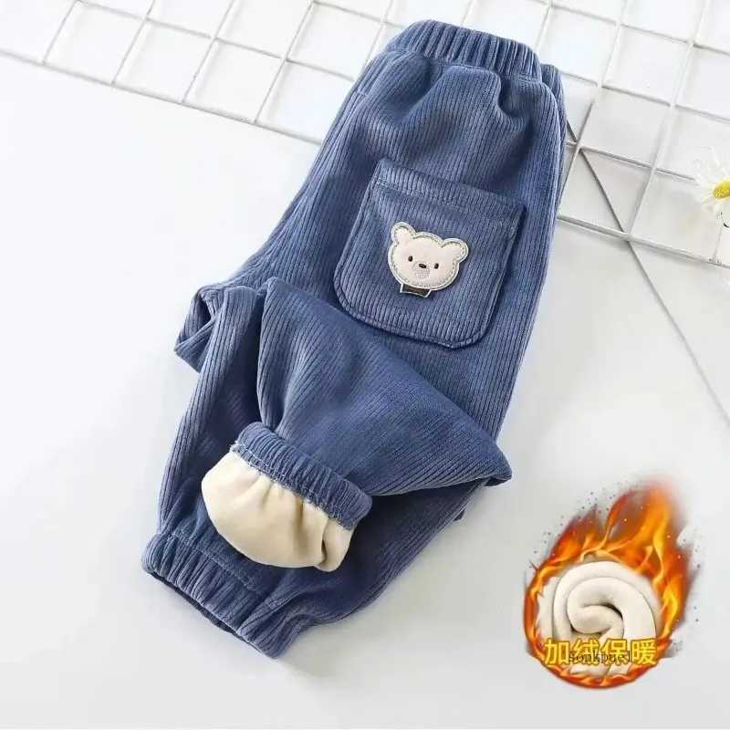 Autumnwinter Childrens Fleecelined Corduroy Pants Stylish Embroidery Casual Warm Trousers For Boys GirlsT251027