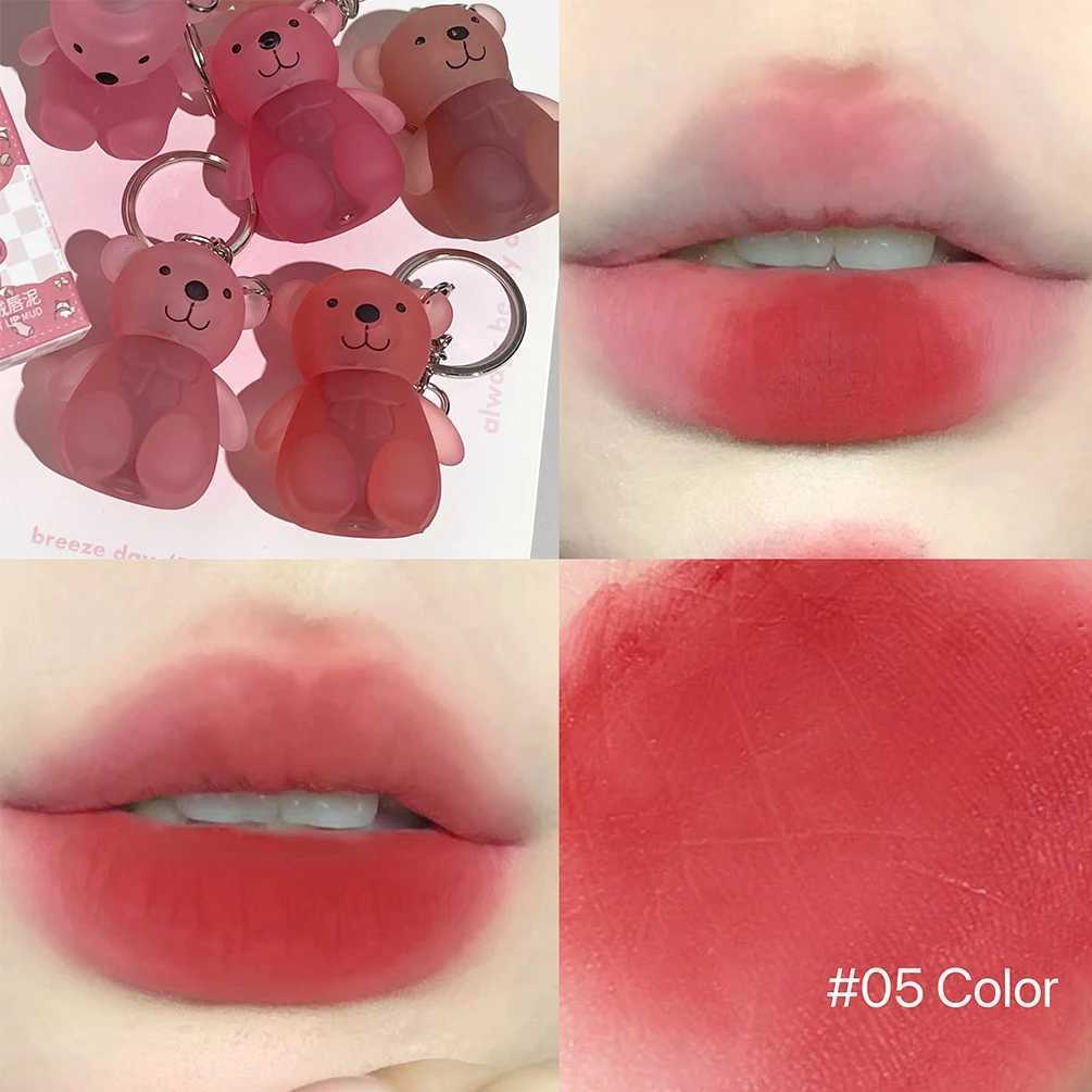 Cute Bear Velvet Lip Mud Keychain Matte Nude Red Lip Gloss Autumn Winter Nonstick Cup Lipstick Waterproof Lasting Lips Makeup W251027