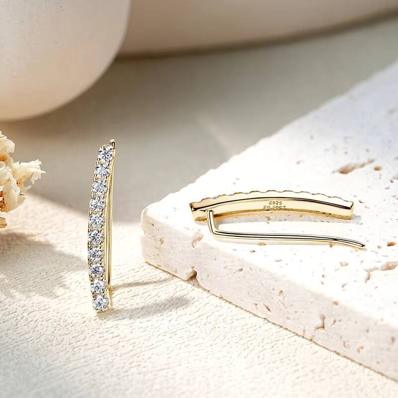 Fine Jewelry Original 925 Sterling Silver Long Ear Cuff D030CT Moissanite Bar Earrings for Women Girls