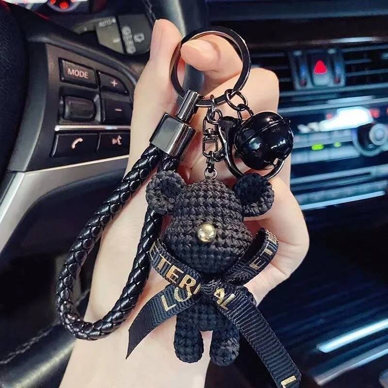 Trendy brand wool keychain three-dimensional doll backpack female cartoon bear car key chain pendant