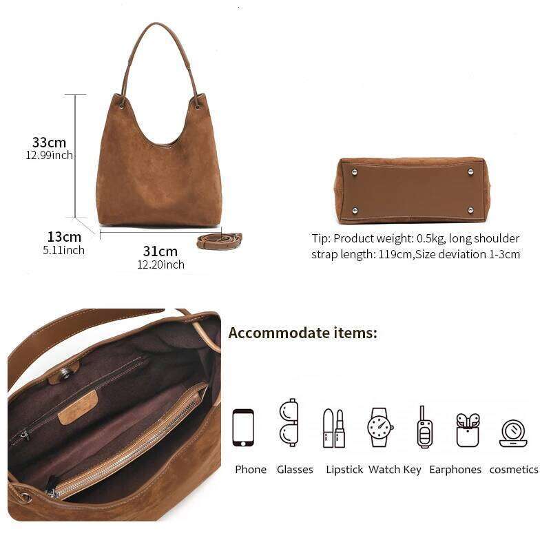 Designer Luxury Autumn And Winter Women S Top Grain Suede Leather Handbag Large Capactiy Commuting Shoulder Bag Brand Bag