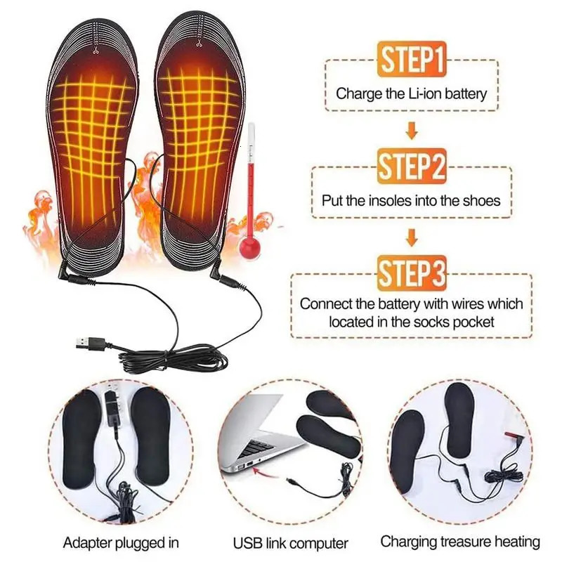USB Heated Shoe Insoles Feet Warm Sock Pad Mat Electrically Heating Insoles Washable Winter Warm Thermal Insoles Unisex251020